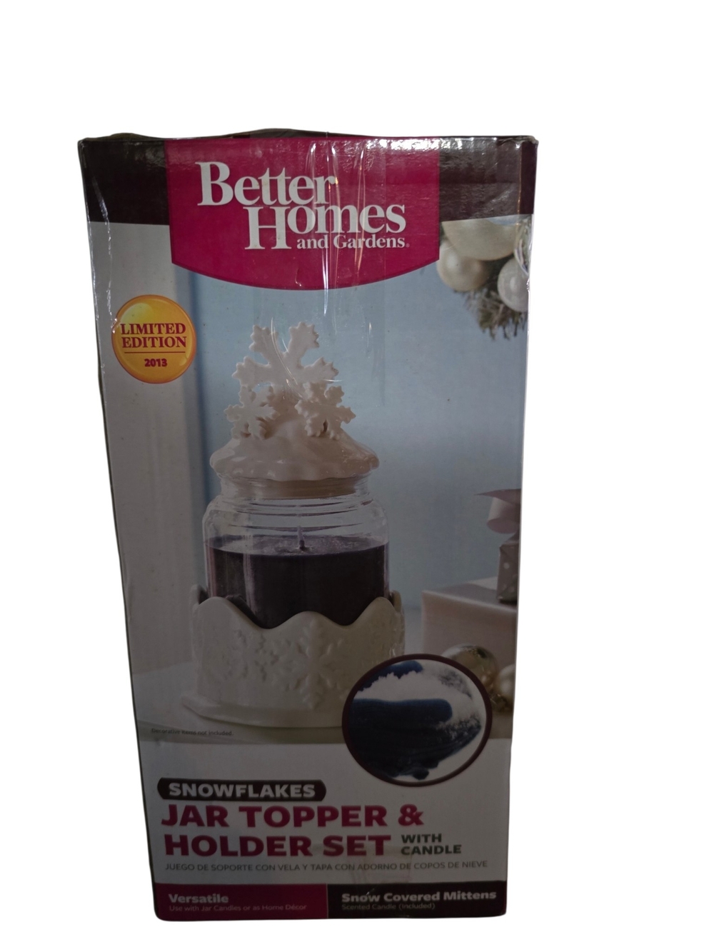 Better Homes and Gardens Snowflakes Jar Topper & Holder Set - White